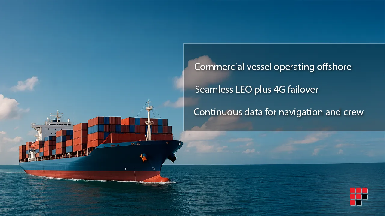 Large cargo ship at sea highlighting maritime connectivity solutions