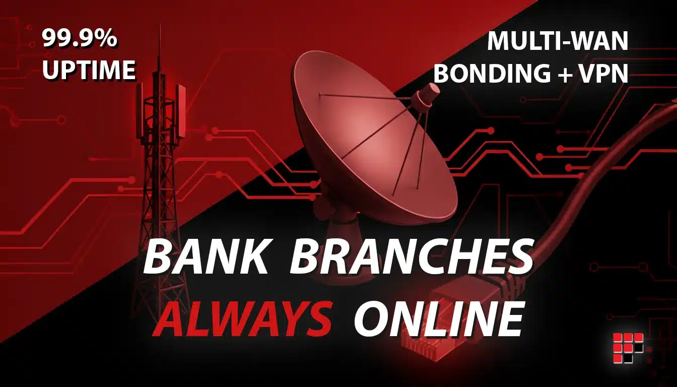 Multi-WAN Bonding technology shown through a satellite dish network tower and connectivity icons