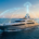 Luxury yacht at sea with digital network graphics illustrating a virtual leased line connection