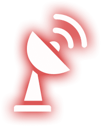 Satellite icon representing connectivity with signal waves transmitting from a dish